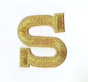 Alphabet Letter - S - Color Gold - 2" Block Style - Iron On Embroidered Applique Patch