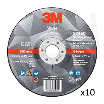 3M Silver Grinding Wheel AB87453, 4-1/2 in x 1/4 in x 7/8 in, Type 27 - Total 10 Wheels