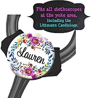 Yoke Stethoscope Tag - Watercolor Wreath - Steth ID Tag