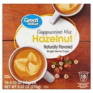 Great Value Hazelnut Cappuccino Mix Naturally Flavored Single Serve Cups, 0.53 oz, 18 count
