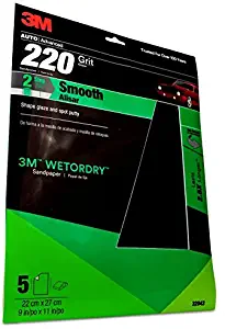 3M 220 Grit Imperial Wetordry Sandpaper Sheet, 9in x 11 in, Pack of 5