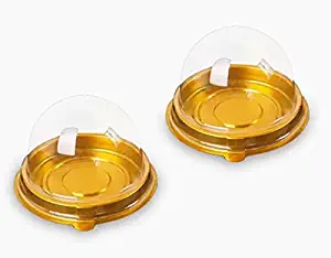 50 Pack 2 inch of Clear plastic mini cake box muffins box cookies cookies muffins dome box wedding birthday gift box This product is not suitable for any square cake (Gold)