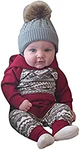 HOT Sale!!0-24 Monthes Old Newborn Infant Hooded Romper,Baby Boy Girl Geometrical Clothes Outfits Jumpsuit (3M, Wine)