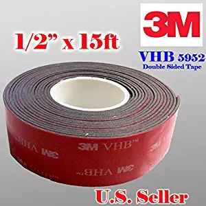 3M Genuine 1/2" (12mm) x 15 Ft VHB Double Sided Foam Adhesive Tape 5952 Grey Automotive Mounting Very High Bond Strong Industrial Grade (1/2" (w) x 15 ft)