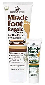 Miracle Foot Repair Cream 8 oz Plus Miracle Hand Repair 1 oz with 60% Pure Organic Aloe Vera