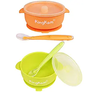 2 Pack Baby Bowls, Best Suction Bowls with Lid for Baby Toddler Self-Feeding, 100% Safe Leak-Proof Silicone Bowl, Dishwasher & Microwave Safe