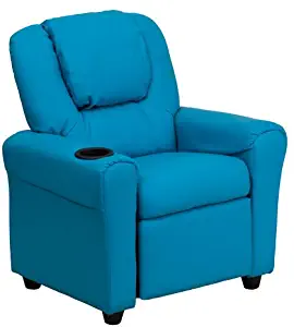 Flash Furniture Contemporary Turquoise Vinyl Kids Recliner with Cup Holder and Headrest