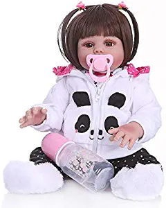 Angelbaby Silicone Full Body Vinyl Girl Reborn Toddler and Baby Dolls That Looks Real Waterproof Short Brown Hair 19 inch 49cm Newborn Bebe Dolls with Panda Clothes
