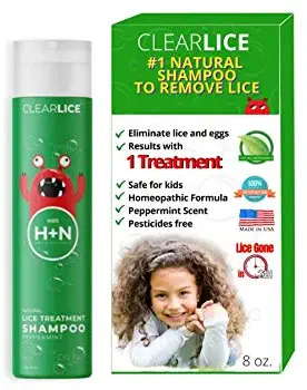 ClearLice Head Lice Treatment Shampoo - Natural and Effective One Day Treatment - Get Rid of Lice, Super Lice & Nits (Eggs) - Essential Oils & Healthy Enzyme - Skin Friendly & SLS Free - 8 oz