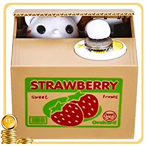 HmiL-U Toy Banks Automatic cat Stealing Coins Birthday&Christmas Gifts for Kids (Strawberry-Cat)