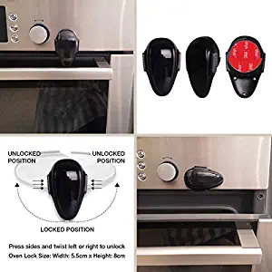 Oven Lock Child Safety Heat-Resistant Easy to Install Childproof Oven Door Lock (Black)