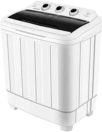 HOMHUM Portable Mini Compact Twin Tub Washing Machine w/Wash and Spin Cycle, 17lbs 2IN1 Washer Spin Dryer Ideal for Dorms, Apartments, RVs, Camping etc, White/Black