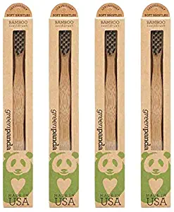 Green Panda Natural Bamboo (Made USA) Toothbrush (Pack of 4)