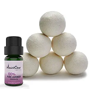 Mountclear Wool Dryer Balls-Lavender Scented Oil Fabric Softener-All Natural,Chemical Free and Hypoallergenic Reusable Washer Balls-Shorter Drying Time Saves Time and Money-Laundry Balls