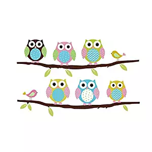 FiveRen Wall Decals Colorful Six Lovely Owls Stickers Paper Removable Home Living Dinning Room Bedroom Kitchen Decoration Art Murals DIY Stick Girls Boys Kids Nursery Baby Playroom Bedroom Decorating