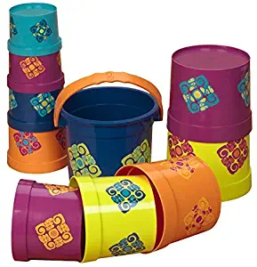 B. toys – Stacking Cups – Bazillion Buckets – 10 pcs – Colorful Nesting Cups – Bath & Backyard – Stackable Learning Toy – Toddler, Kids – 18 months +