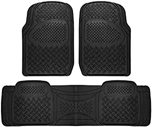 Motorup America Auto Floor Mats (3-Piece Set) All Season Rubber - Fits Select Vehicles Car Truck Van SUV, Diamond Black