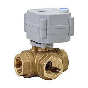 HSH-Flo 3 Way 1/2" 3/4" 1" 12V/24VAC/DC L Type Auto Return Brass Electrical On/Off Motorized Ball Valve (1/2" Brass)