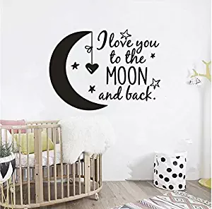 Wall Decal Quotes I Love You to The Moon and Back Kids Bedroom Decor Wall Sticker Art Vinyl Nursery Bedroom Wallapper (Black)