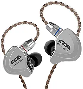 CCA C10 Five Drivers Hybrid In Ear Monitors in Each side，HiFi 4BA 1DD High Resolution Earphones/Earbuds with 3.5mm Gold Plated Plug Detachable Cable 2pin 0.75mm Wired Earbuds(Black without mic)