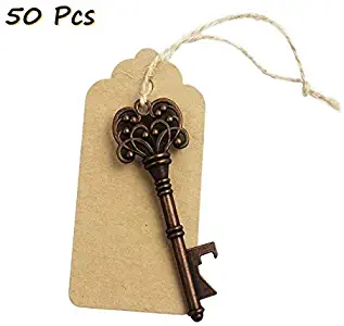 50pcs Wedding Favors Rustic Vintage Skeleton Key Bottle Opener with Escort Tag Card and Twine, party favors for adults by iPihsius