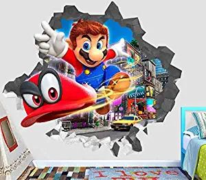 Mario Odyssey Action Wall Decal Decor Sticker Kids Vinyl Decal 3D - Wall Sticker - Custom Your Photo - ORP000389 (Large 38" W x 34" H Inches)