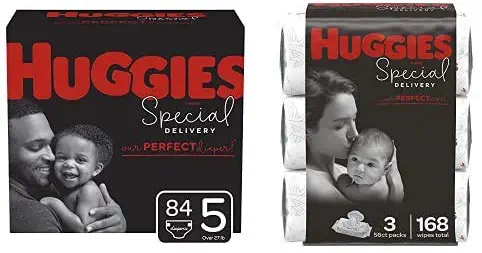 Huggies Bundle- Special Delivery Hypoallergenic Baby Diapers, Size 5, 84 Ct, One Month Supply & Special Delivery Hypoallergenic Baby Wipes, Unscented, 3 Flip-Top Packs of 56 Wipes (168 Wipes Total)