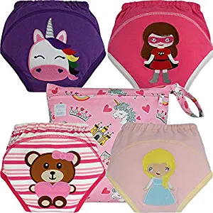 MOM & BAB Potty Training Pants for Toddlers | Free Wet Bag | 3 X Absorbent | Lifetime Warranty | Washable | Soft Cotton | Train Faster (Girls, Large)