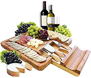 Cheese Board and Knife Set | Charcuterie Board | Bamboo Cheese Tray with Cheese Knives Sets | Large Wooden Cheese Plate and Cheese Platter Board Set | Cheeseboard Gift Set 50th Birthday | Wedding Gift