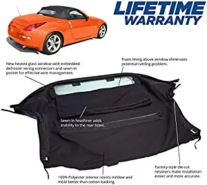 Compatible With Nissan 350Z 2003-2009 Convertible Soft Top & Heated Glass window Black Twill