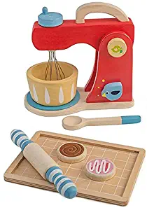 Tender Leaf Toys 7 Pc Wooden Baker’s Mixing Toy Set with Cookies, Rolling Pin, Serving Tray and Mixer - Kitchen Role Play Fun - Made with Premium Quality Materials - for Children 3+