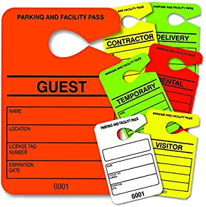 Hang Tag Parking Permit - Guest Parking Pass - Numbered Facility Pass - Car Parking Management - HViz Neon Orange 100 Units - Disclaimer on Back - Large 3.5 x 5.5 in - 10point/250gms Card Stock