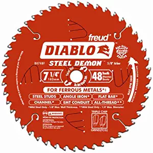 Freud Diablo DO748F Diablo Steel Demon 7 1/4 Inch 48-Tooth Titanium Carbide TCG Ferrous Metal Cutting Circular Saw Blade w/ Perma Shield Non-Stick Coating and Laser Cut Stabilizing Vents