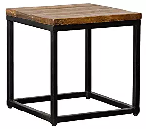 Kosas Home PL10841 Postale Side Table, 18", Hand-Distressed Mahogany Top And Black Iron Base