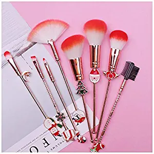 Makeup Brushes Set Christmas Style Cosmetic Makeup Tool Kit Set of 8 Pink Drawstring Bag Included Perfect Gift (Christmas Set)