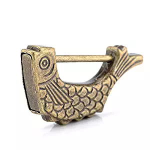 Vintage Antique Lock Old Chinese Lock Retro Padlock for Jewelry Box Wooden Suitcase Drawer Home Décor (Fish Style)