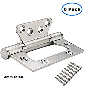 Voluka Non-Mortise Door Hinges - Easy to Install, 4" × 3" Stainless Steel Door Hinges - Smooth Movement and Heavy Duty, Silver (Pack of 6)