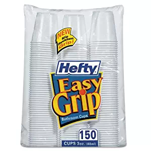 Hefty Easy Grip Disposable Plastic Bathroom Cups, 3oz, White, 150/Pack