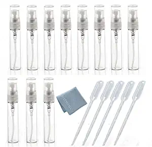 Elfenstal- 20pcs Mini Clear 5ml 1/6OZ Atomizer Fine Mist Empty Glass bottle Spray Refillable Fragrance Perfume Scent Sample Bottle 1pc Clean Cloth for Travel Party Makeup Tool 5pcs free 3ml Pipette