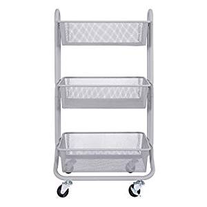 DESIGNA 3-Tier Metal Mesh Rolling Storage Cart with Utility Handle, Gray