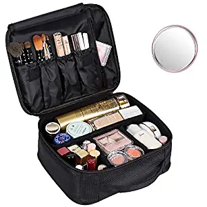 DreamGenius Makeup Bag Portable Travel Makeup Train Case with Adjustable Dividers and Brush Holder