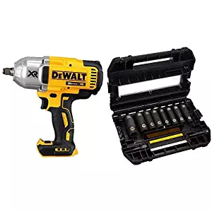 DEWALT DCF899HB20v MAX XR Brushless High Torque 1/2" Impact Wrench with Hog Ring Anvil (Tool Only) with DEWALT DW22812 1/2-Inch 10-Piece IMPACT READY Socket Set (SAE)