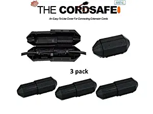 3 PK Black Extension Cord Safety Cover with Water-Resistant Seal for fastening and retaining