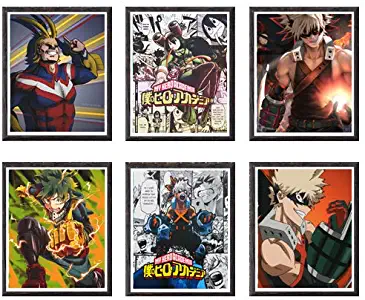 My Hero Academia All Might Fire Bakugou Ice Todoroki Digital Art Prints Poster for Home Decoration,Set of 6,No Frame