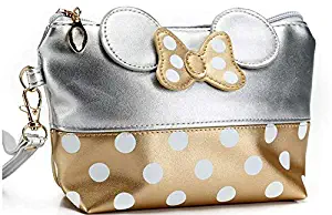 Cartoon Leather Travel Makeup Handbag, Cute Portable Cosmetic bag Toiletry (silvery)