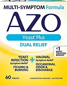 AZO Yeast Plus Dual Relief Homeopathic Medicine | Yeast Infection Symptom Relief: Itching & Burning | Vaginal Symptom Relief: Occasional Odor & Discharge | #1 Most Trusted Brand | 60 Tablets