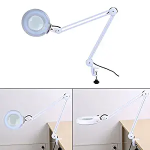 5X/8X Desk Magnifier Lamp, Table Lamp Swivel Adjustable Clamp Magnifying Light LED for Beauty Manicure Tattoo Skincare (8X, White)