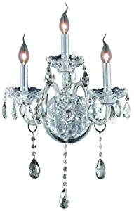 Elegant Lighting 7953W3C/RC Verona 20-Inch High 3-Light Wall Sconce, Chrome Finish with Crystal (Clear) Royal Cut RC Crystal