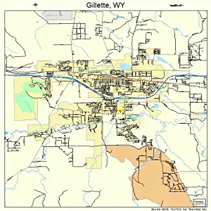 Large Street & Road Map of Gillette, Wyoming WY - Printed poster size wall atlas of your home town