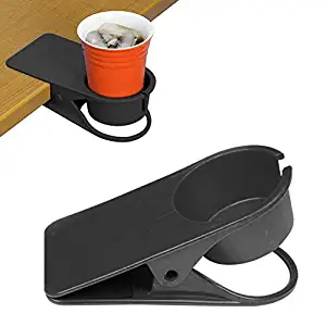 Cup Holder Clip On Cup Holder Clamp for Desk with Hole for Mug Handle , Ingenious Portable Water Beverage Soda Coffee Mug Bottle Drink Stand, Durable Spring Mechanism For Table Home Office, Black